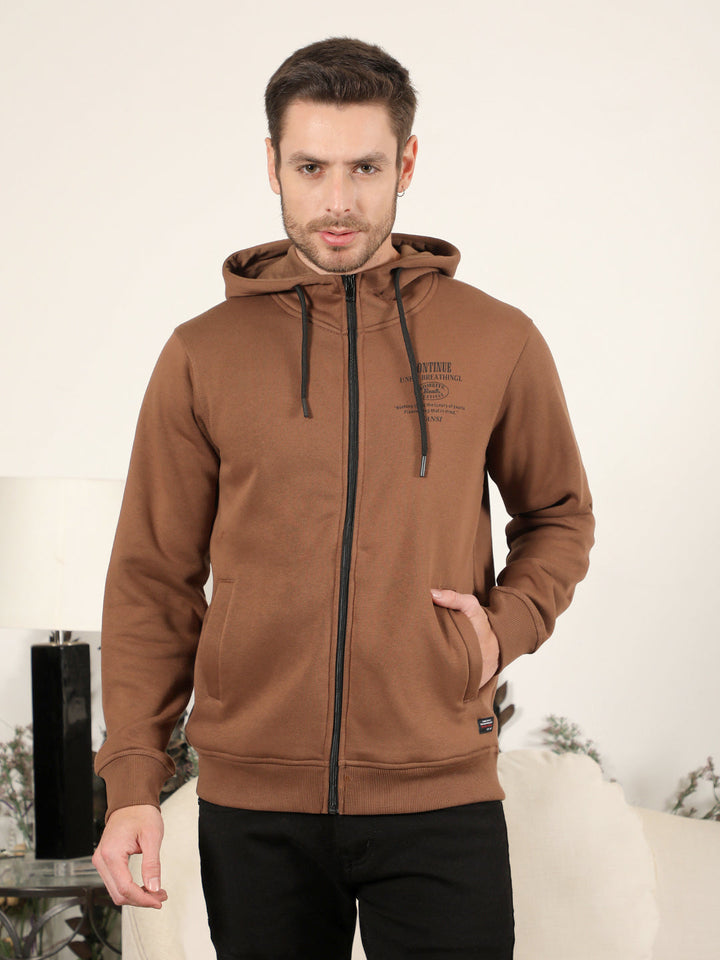 cobb brown printed zip-up hoodie