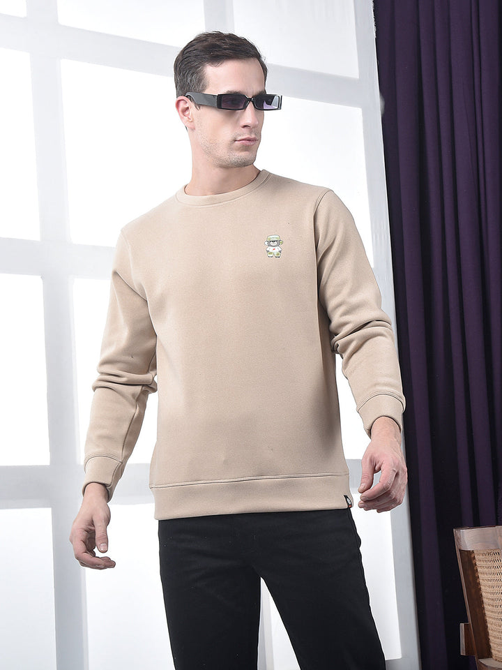 cobb solid beige round neck sweatshirt