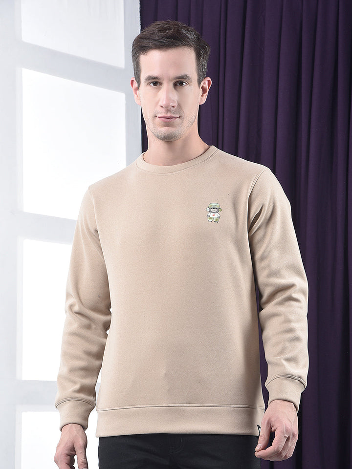 cobb solid beige round neck sweatshirt
