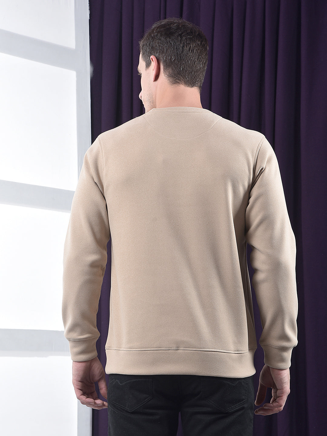 cobb solid beige round neck sweatshirt