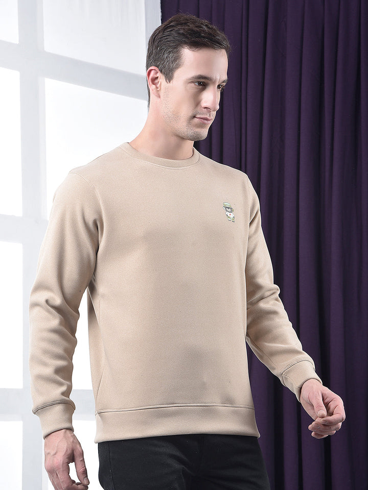 cobb solid beige round neck sweatshirt