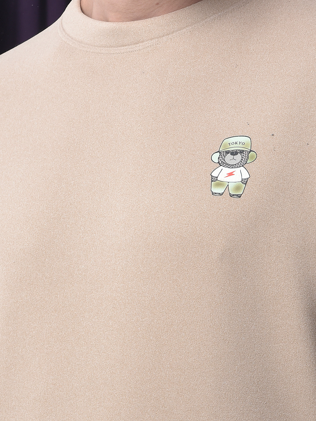 COBB SOLID BEIGE ROUND NECK SWEATSHIRT