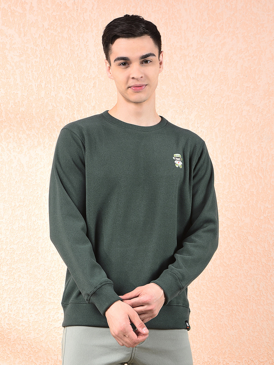 cobb solid bottle green round neck sweatshirt