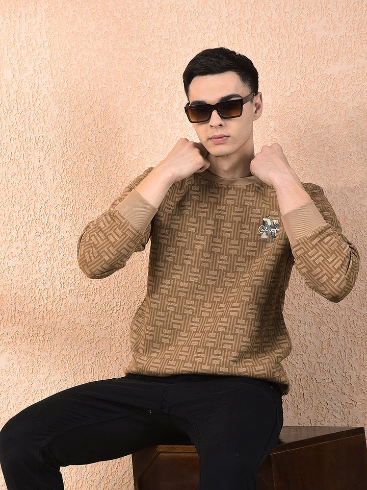 cobb brown printed round neck sweatshirt