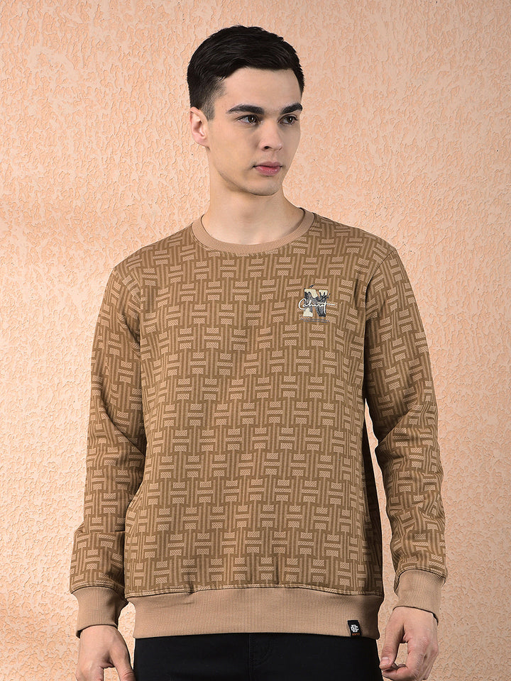 cobb brown printed round neck sweatshirt