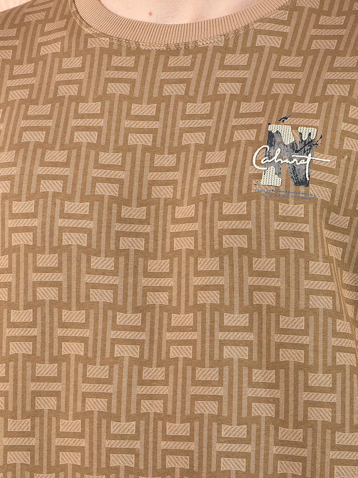 cobb brown printed round neck sweatshirt