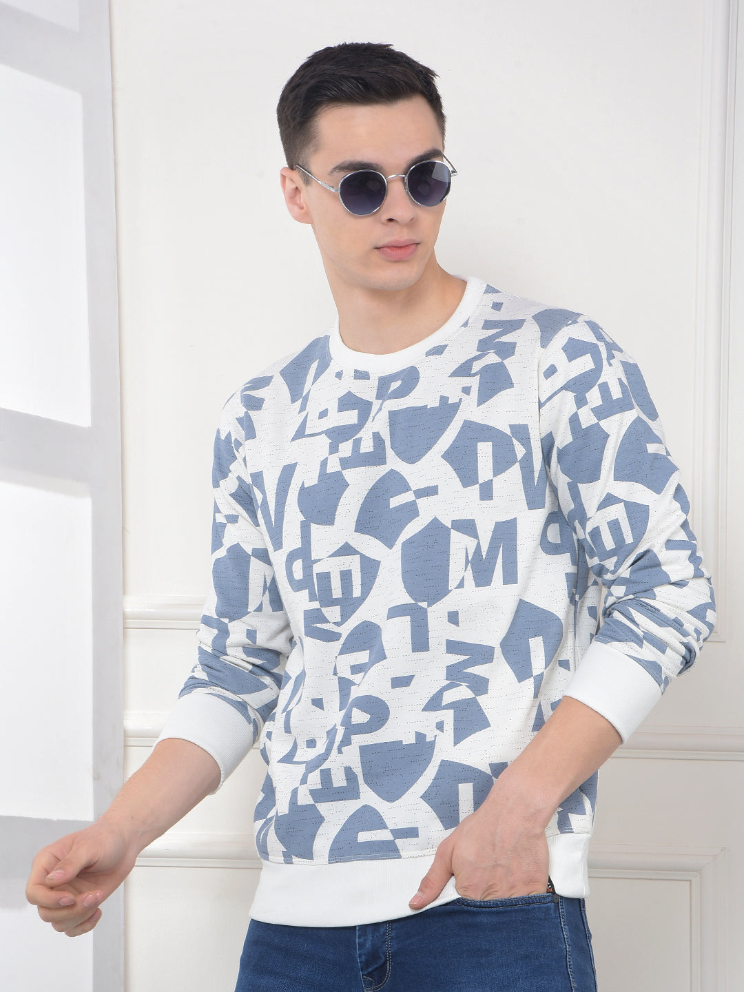 cobb white printed round neck sweatshirt