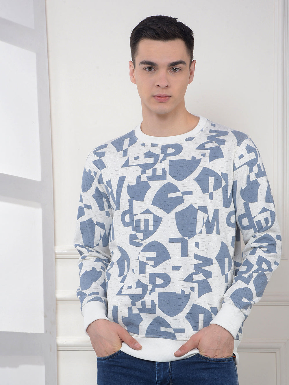 cobb white printed round neck sweatshirt