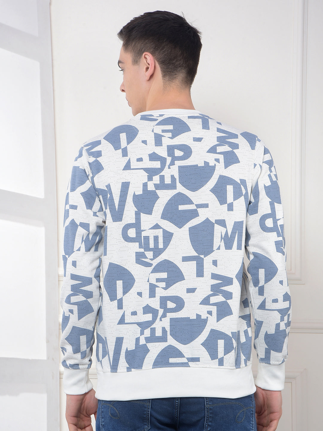 cobb white printed round neck sweatshirt