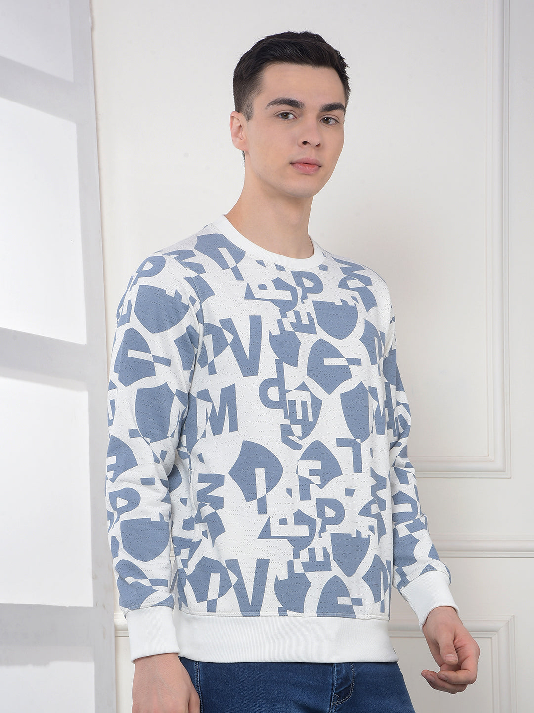 cobb white printed round neck sweatshirt
