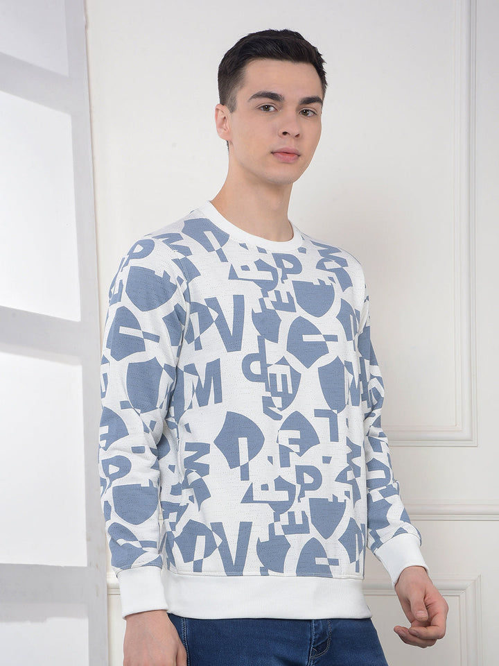 cobb white printed round neck sweatshirt