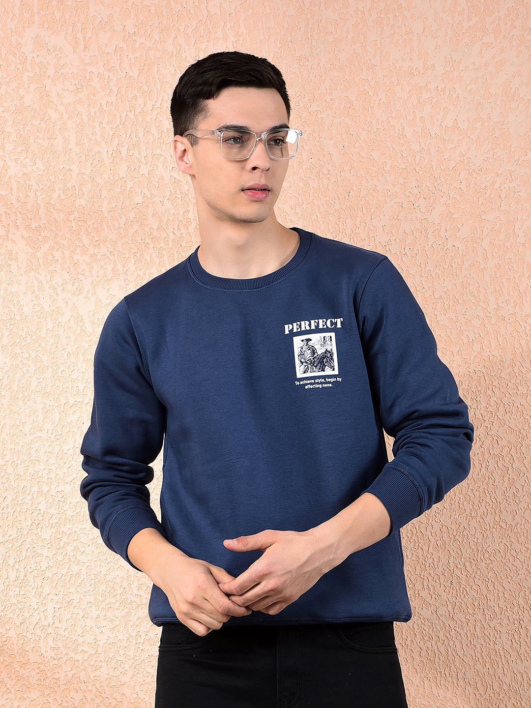 cobb denim blue printed round neck sweatshirt