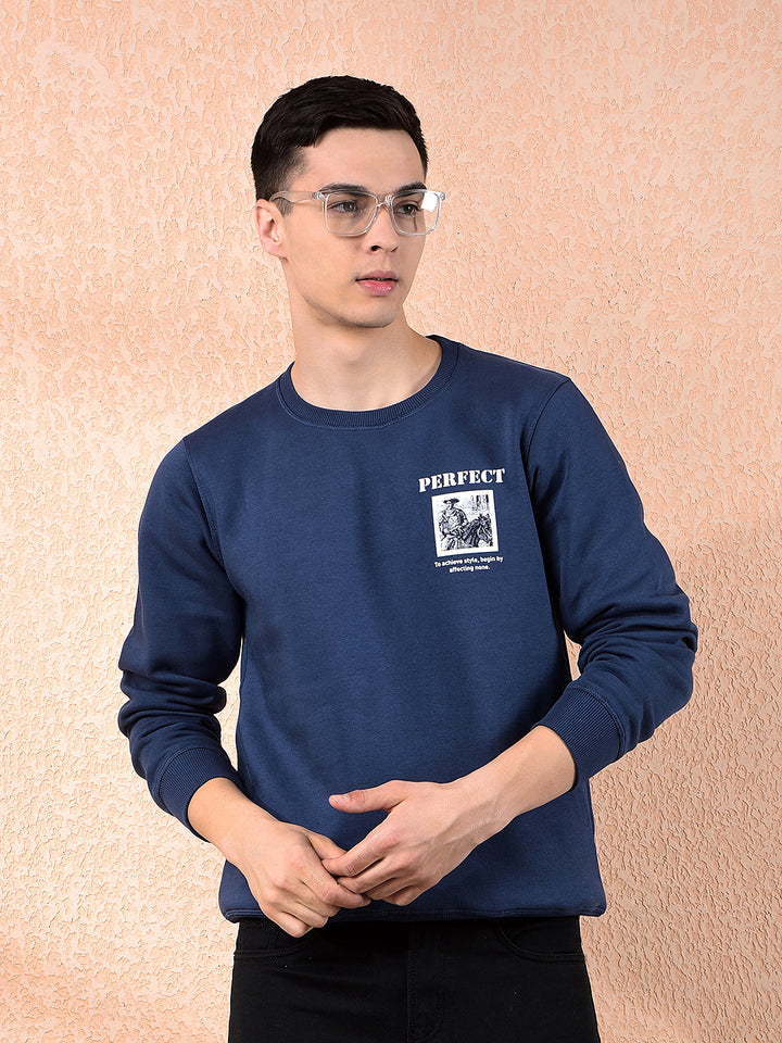 cobb denim blue printed round neck sweatshirt