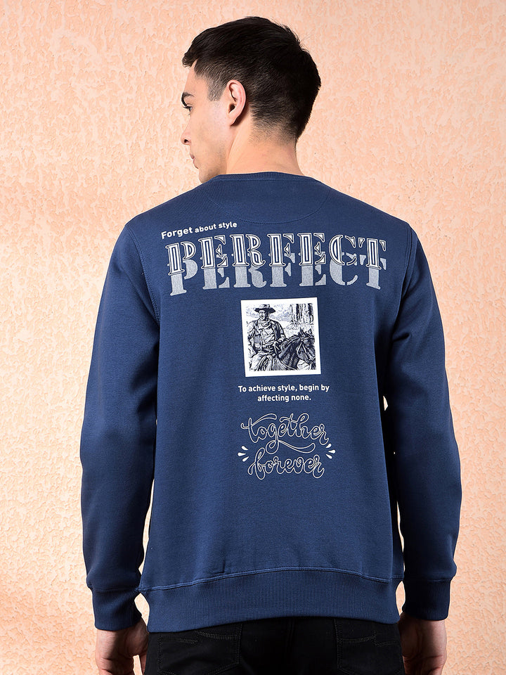 cobb denim blue printed round neck sweatshirt
