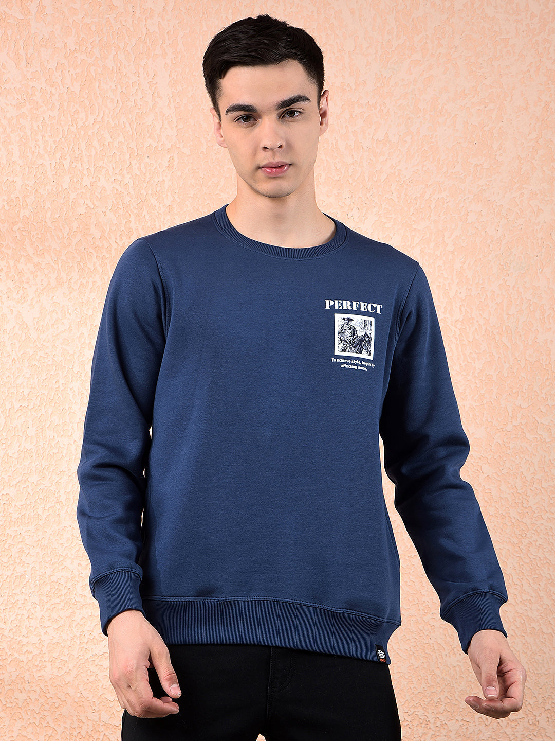 cobb denim blue printed round neck sweatshirt