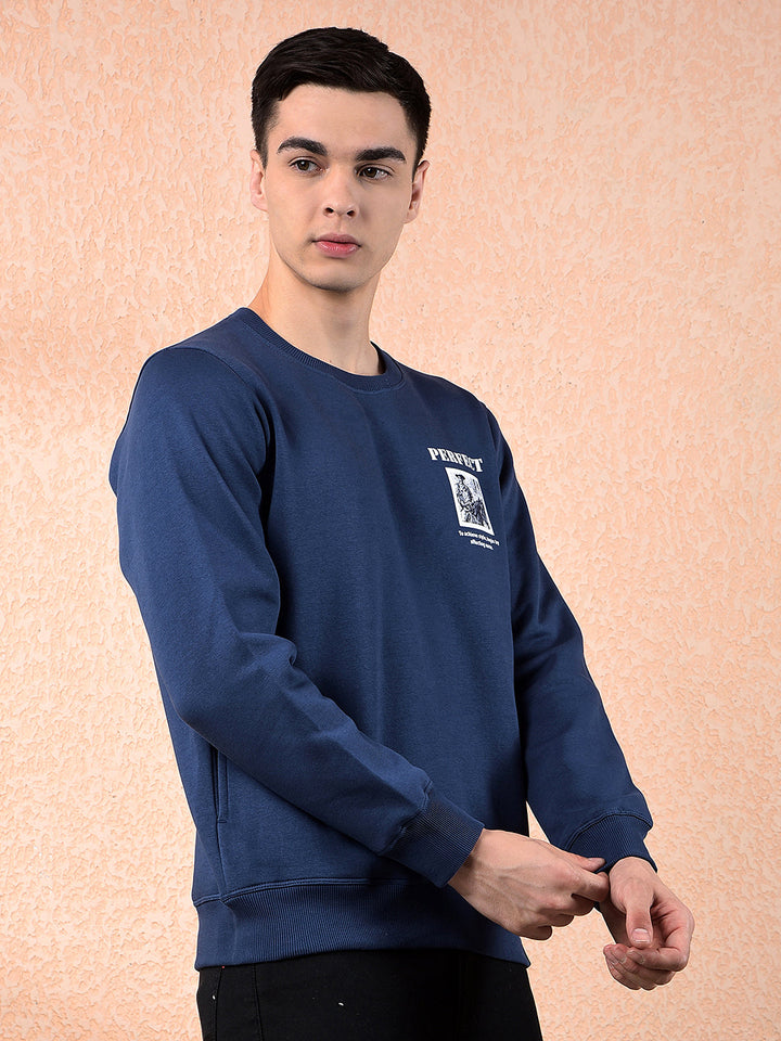 COBB DENIM BLUE PRINTED ROUND NECK SWEATSHIRT