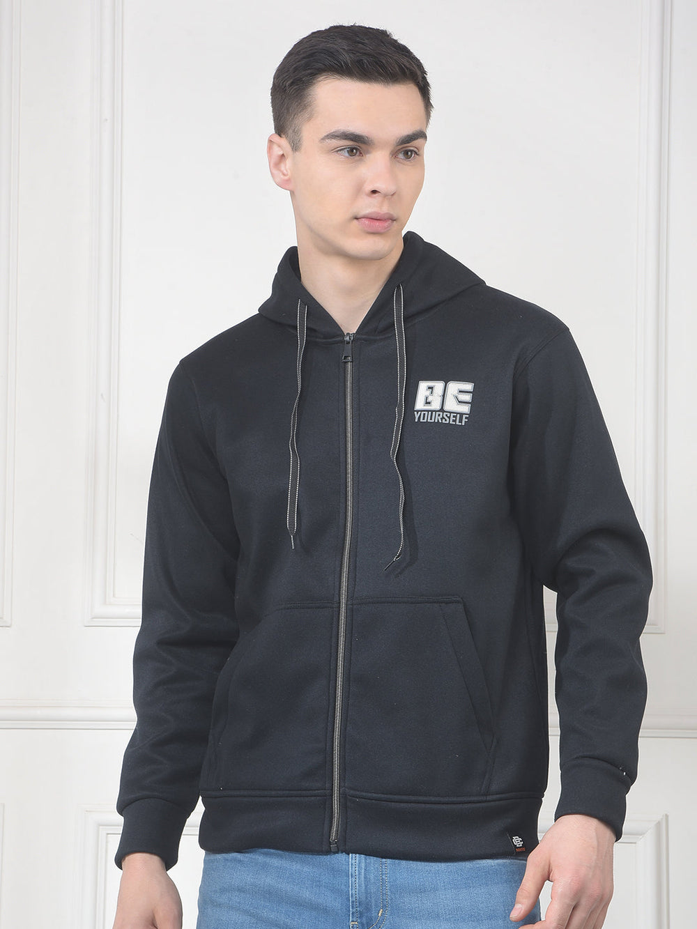 cobb navy blue printed zip-up hoodie