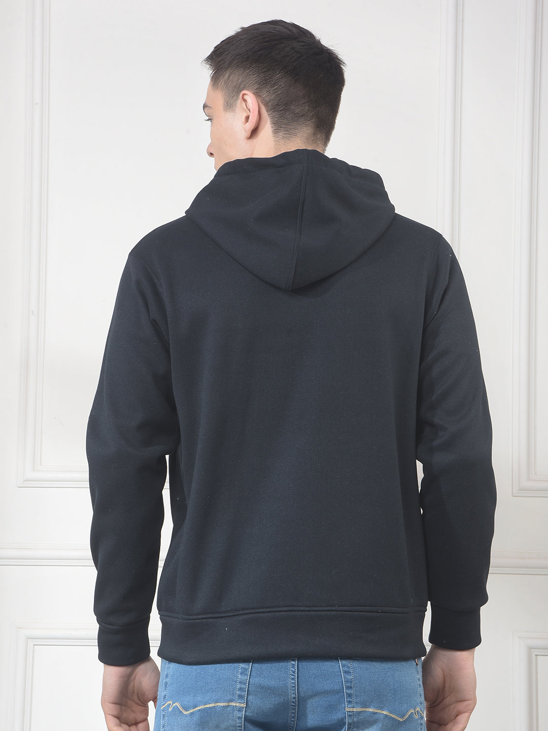 cobb navy blue printed zip-up hoodie
