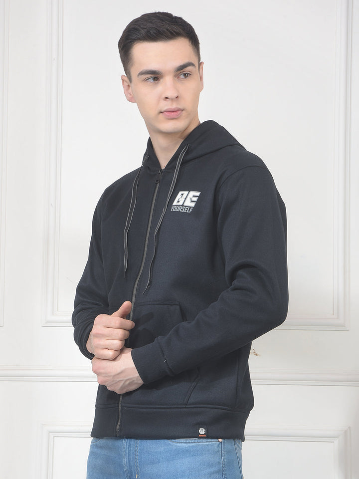 cobb navy blue printed zip-up hoodie