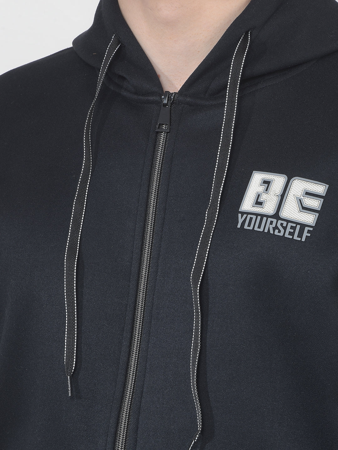 COBB NAVY BLUE PRINTED ZIP-UP HOODIE