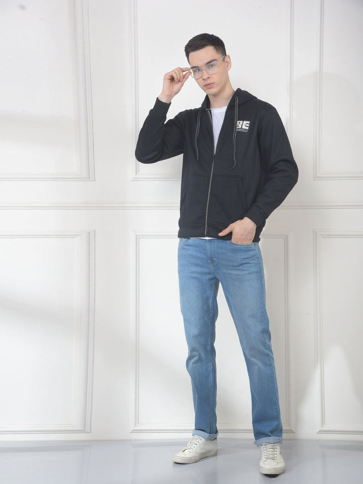 COBB NAVY BLUE PRINTED ZIP-UP HOODIE