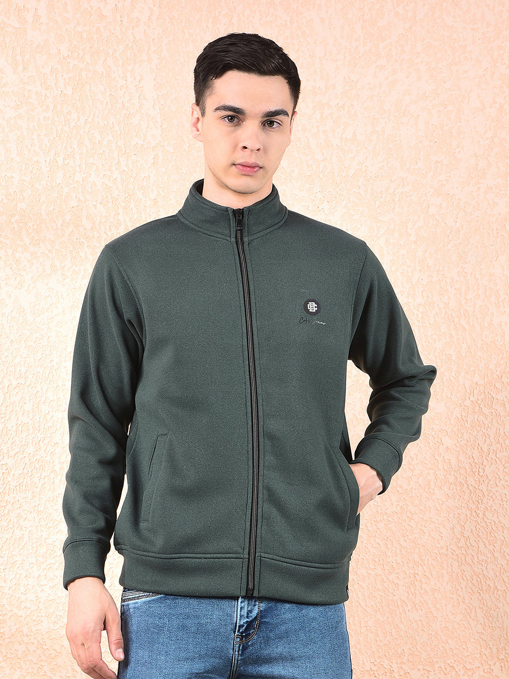 cobb solid green zip-up sweatshirt
