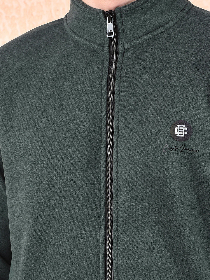 cobb solid green zip-up sweatshirt