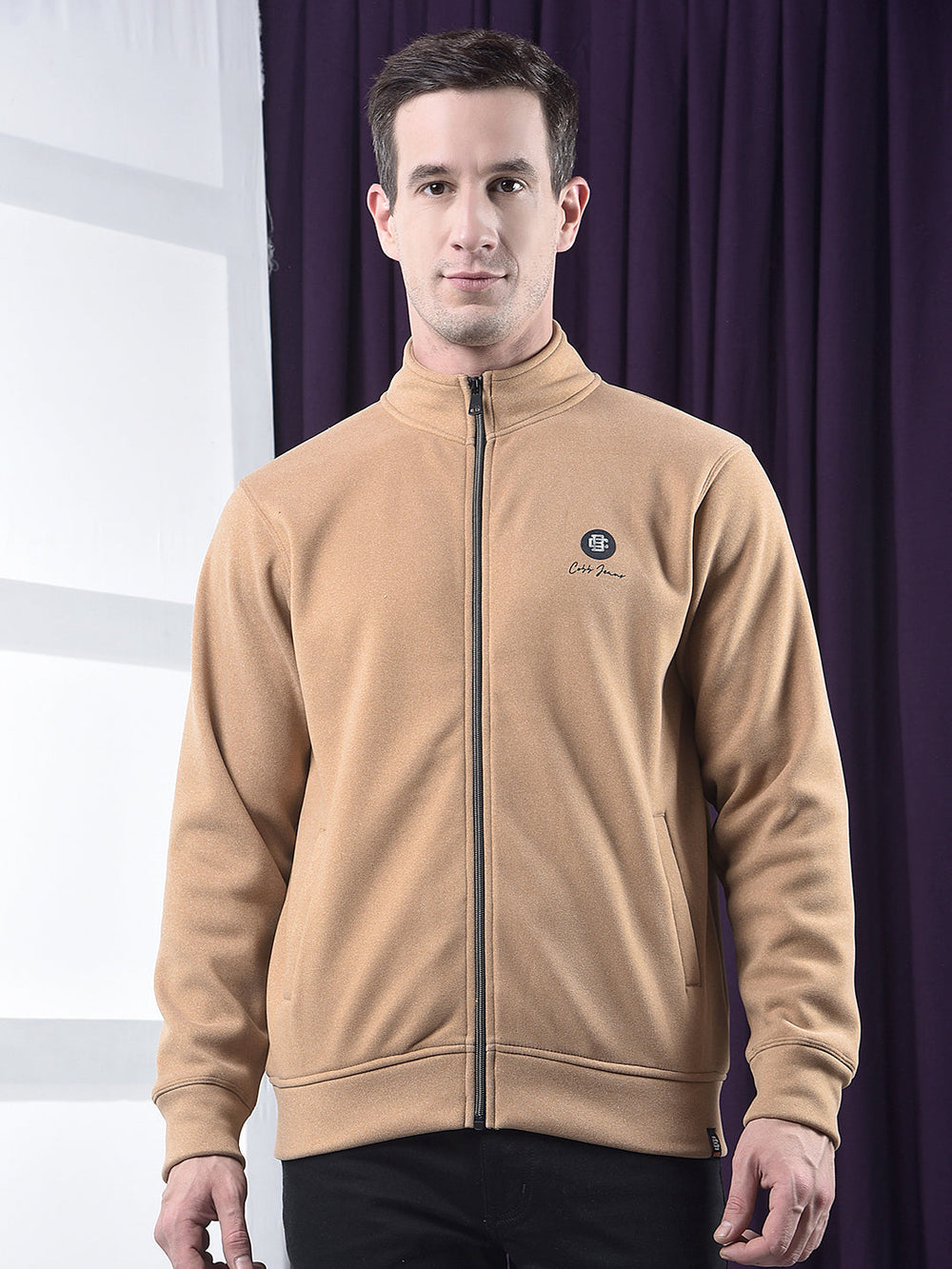 cobb solid tan zip-up sweatshirt