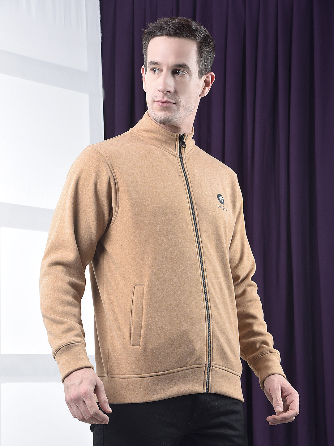 cobb solid tan zip-up sweatshirt