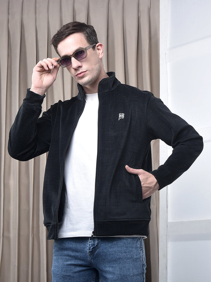 cobb black checked zip-up velvet sweatshirt