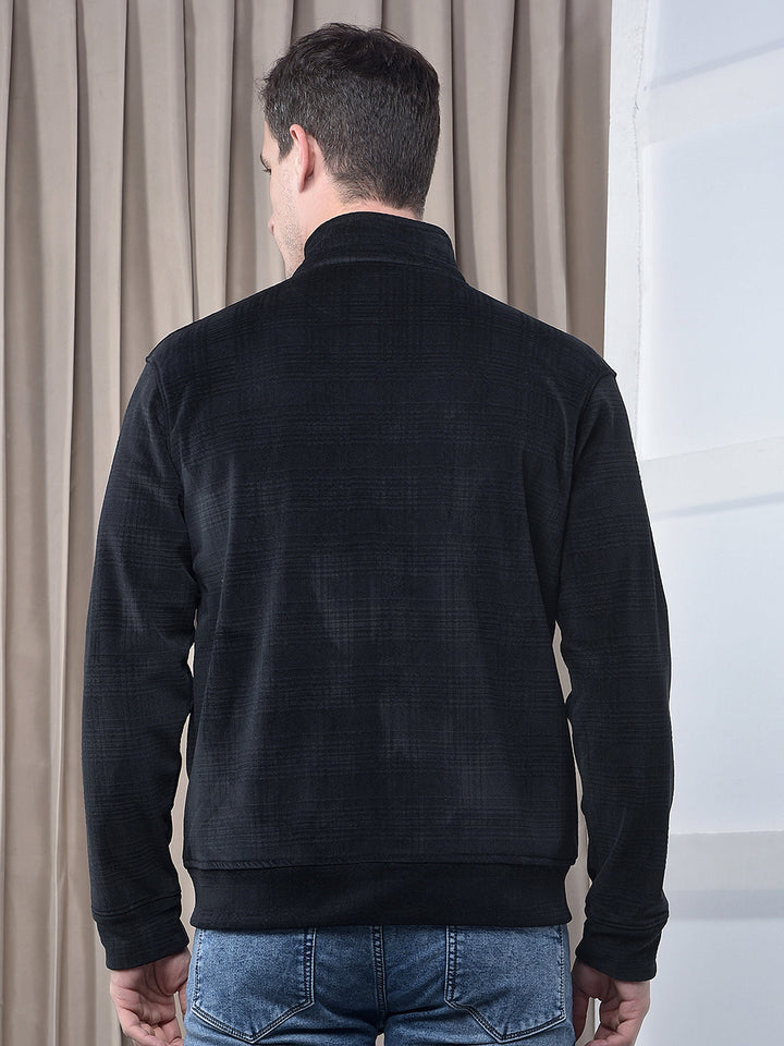 cobb black checked zip-up velvet sweatshirt