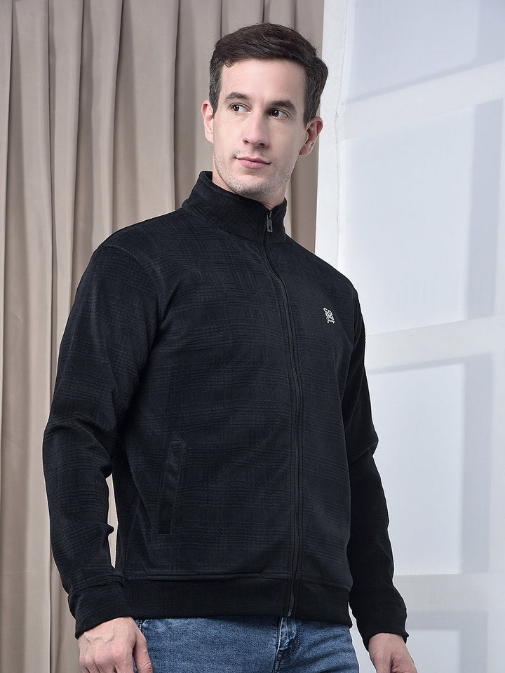 cobb black checked zip-up velvet sweatshirt