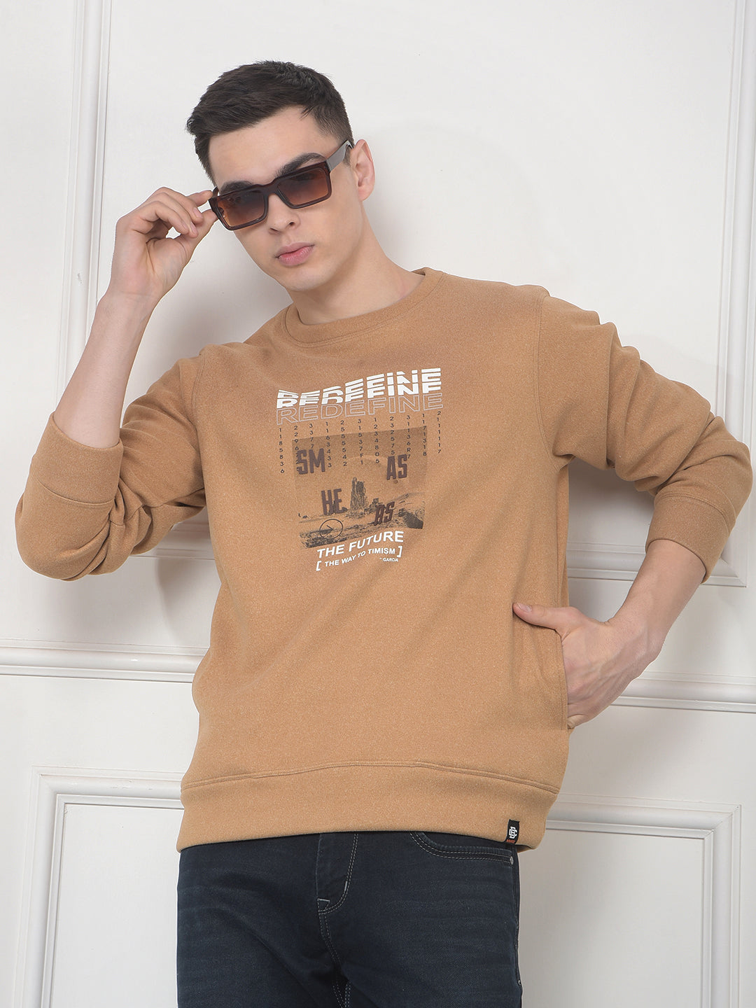 cobb rust printed round neck sweatshirt