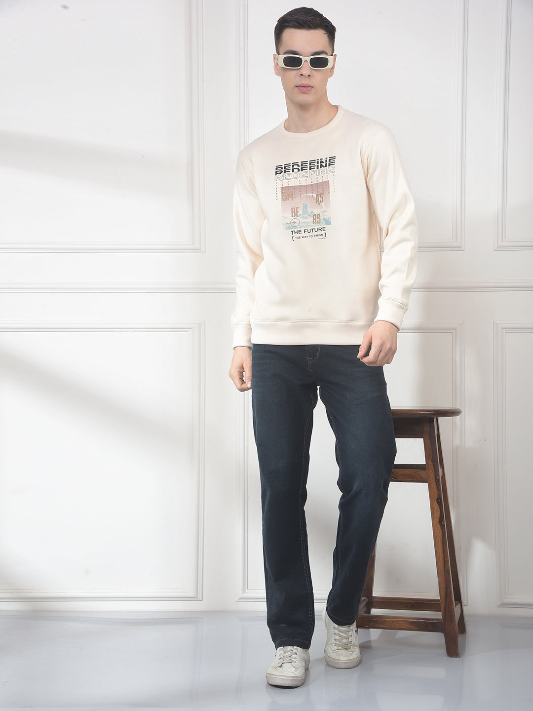COBB CREAM PRINTED ROUND NECK SWEATSHIRT