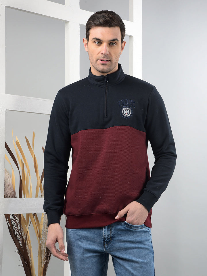 cobb navy maroon colour-block half-zipper sweatshirt