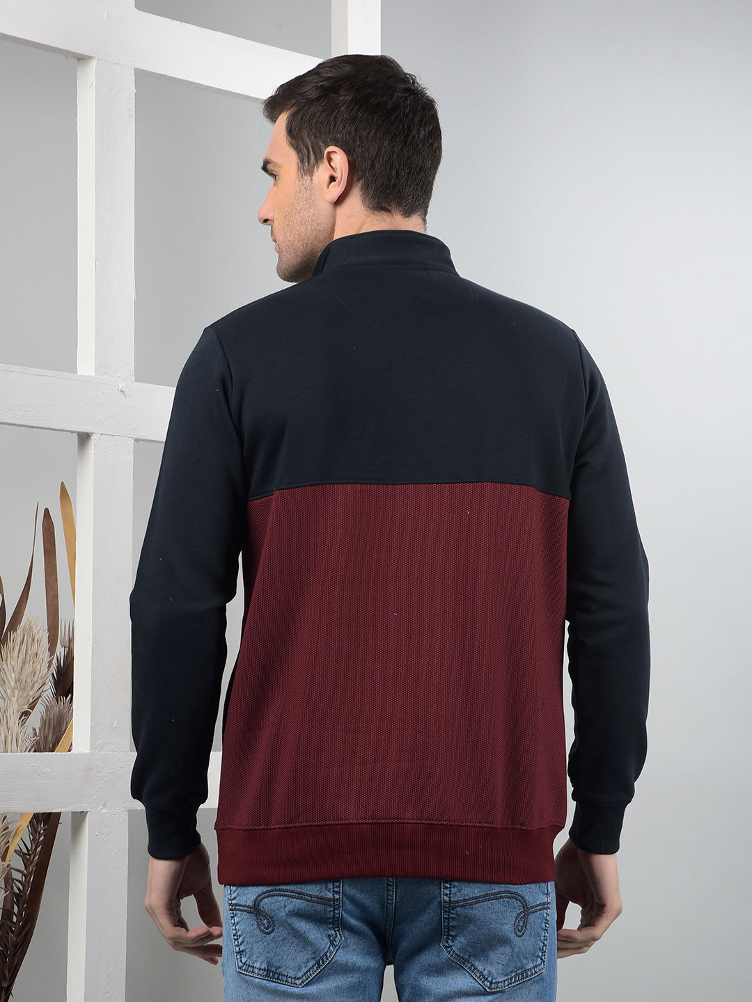 cobb navy maroon colour-block half-zipper sweatshirt