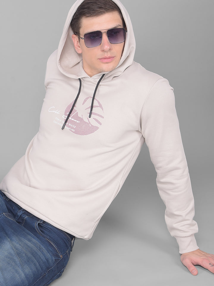 COBB BEIGE PRINTED ROUND NECK CLASSIC HOODIE