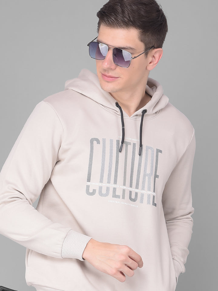 COBB BEIGE PRINTED ROUND NECK CLASSIC HOODIE