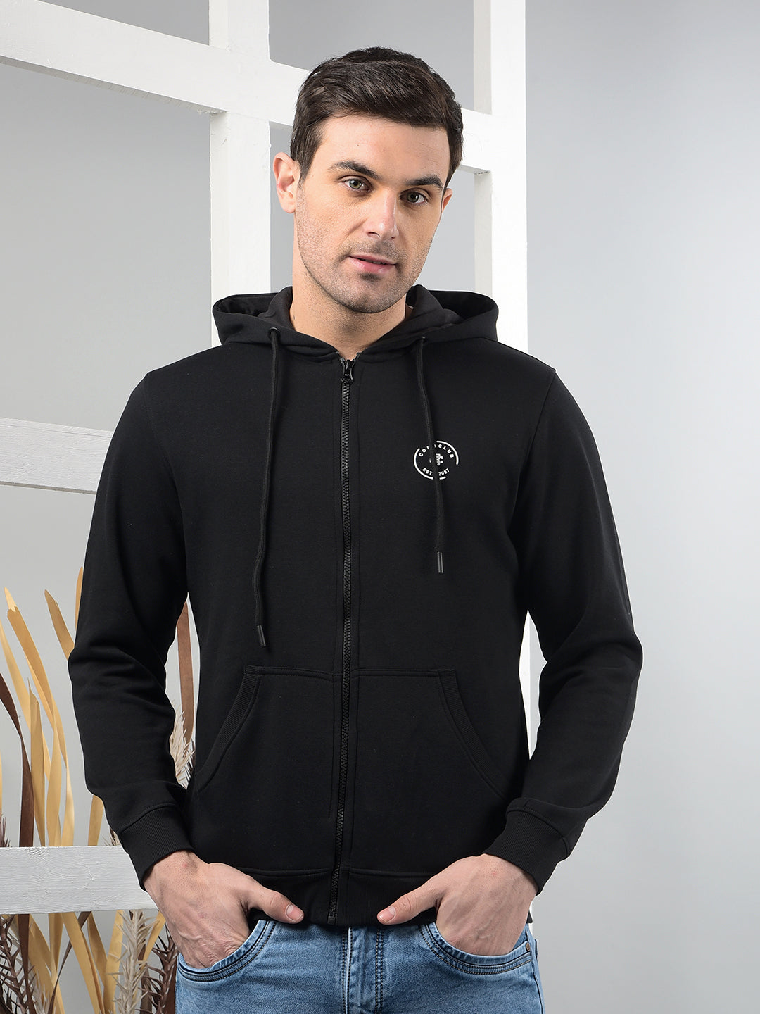 cobb solid black zip-up hoodie