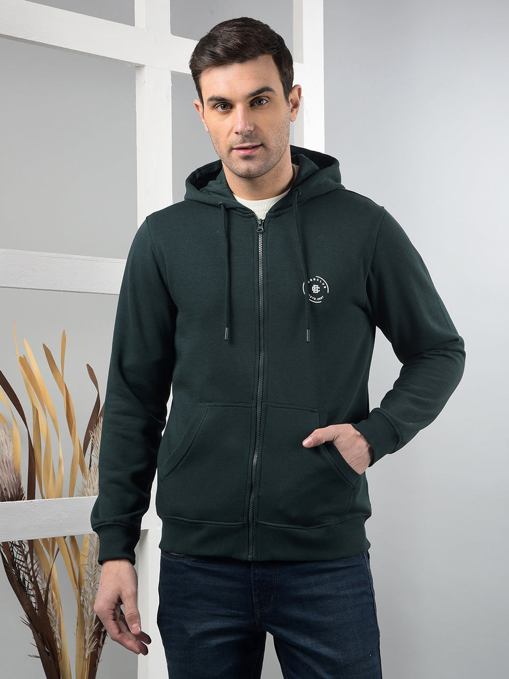 cobb solid bottle green zip-up hoodie