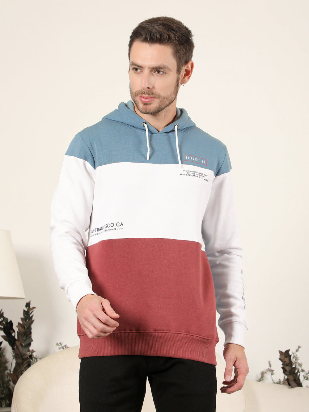 cobb slate blue colourblock classic hoodie