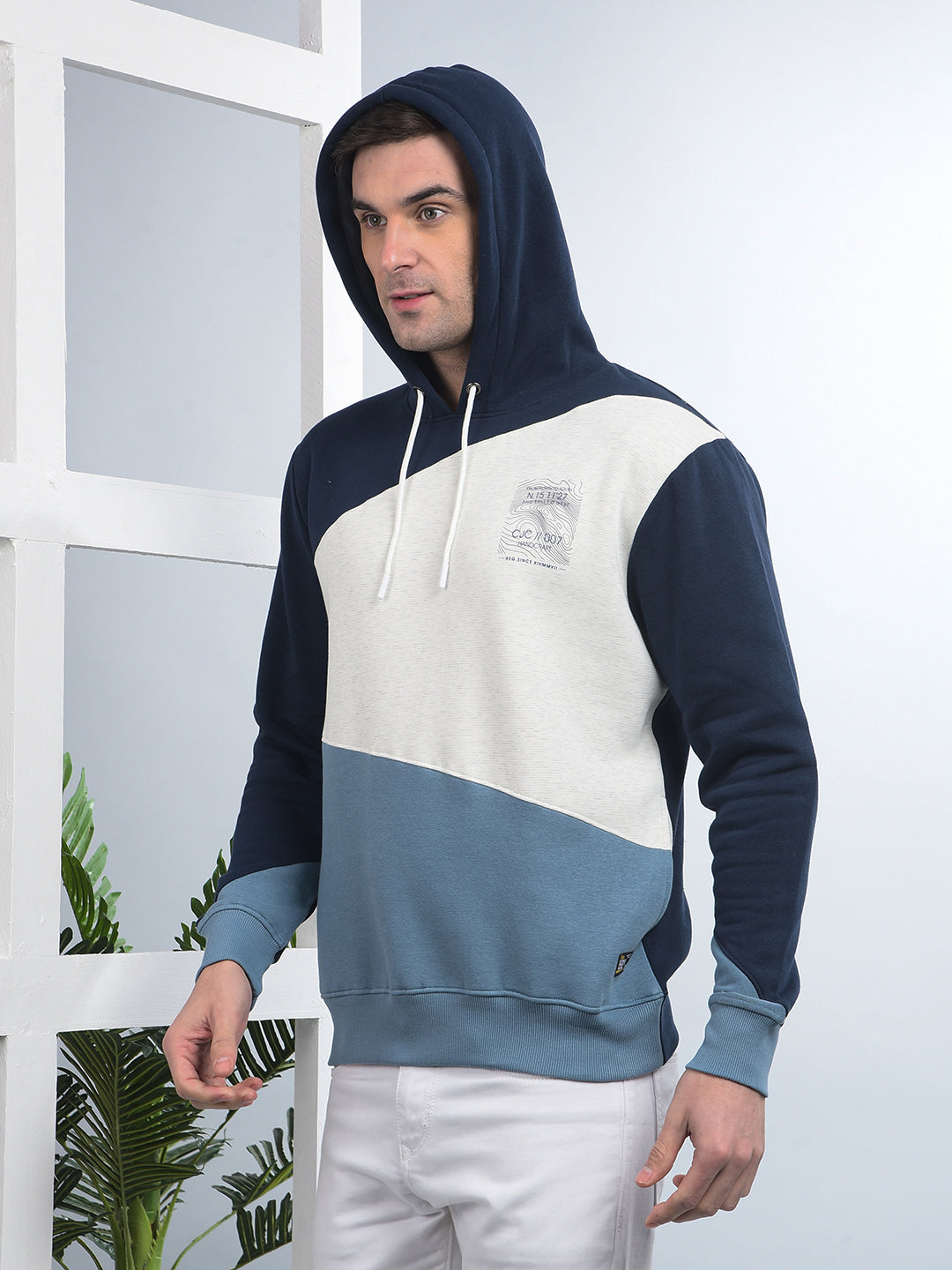 COBB NAVY BLUE COLOUR-BLOCK CLASSIC HOODIE