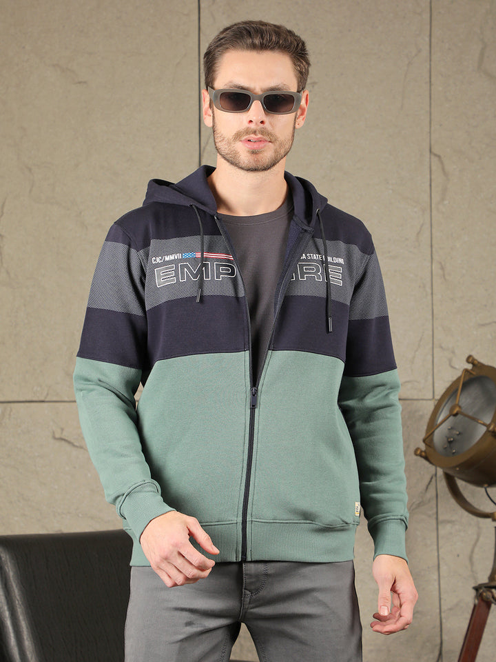 cobb navy green colourblock zip-up hoodie