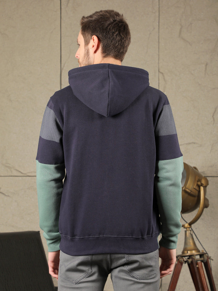 cobb navy green colourblock zip-up hoodie