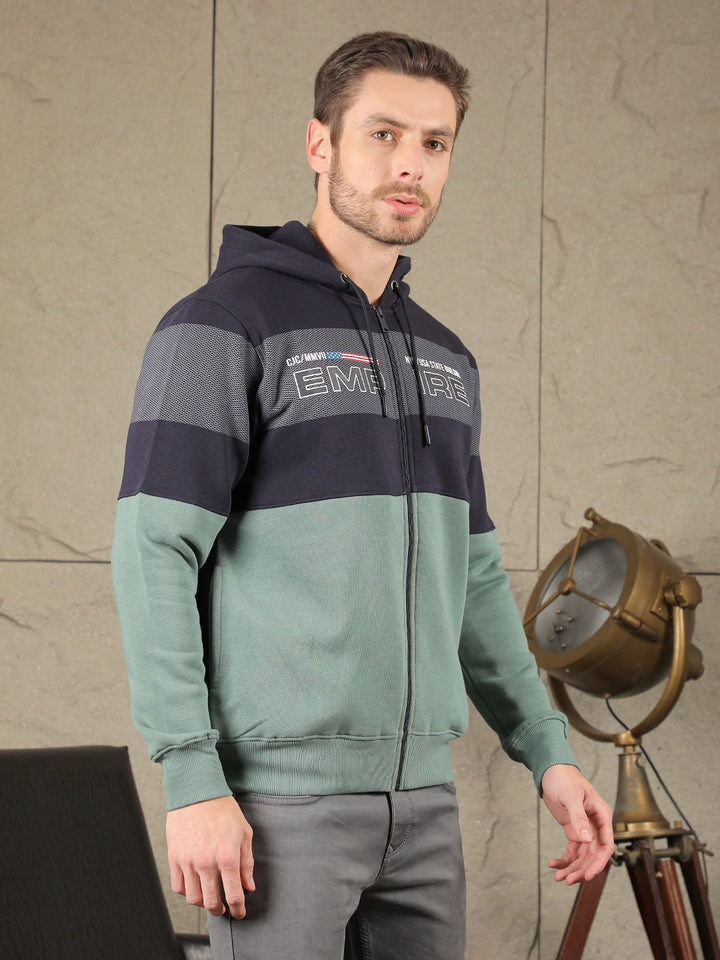 COBB NAVY GREEN COLOURBLOCK ZIP-UP HOODIE