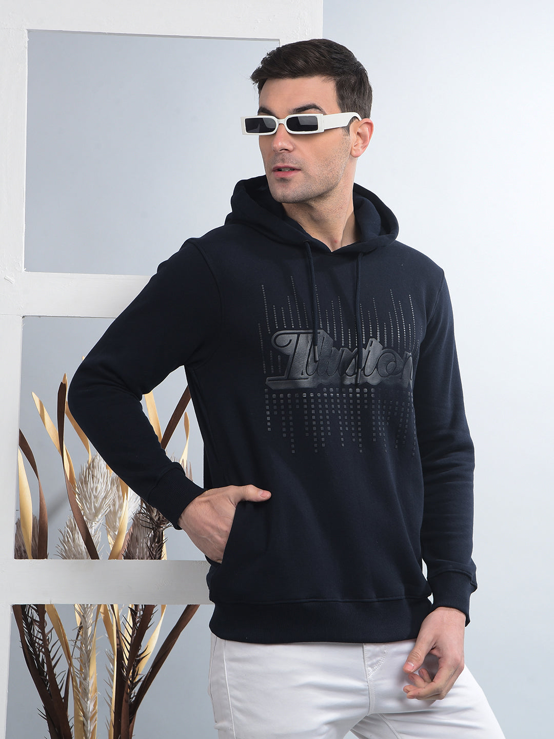 cobb navy blue printed classic hoodie