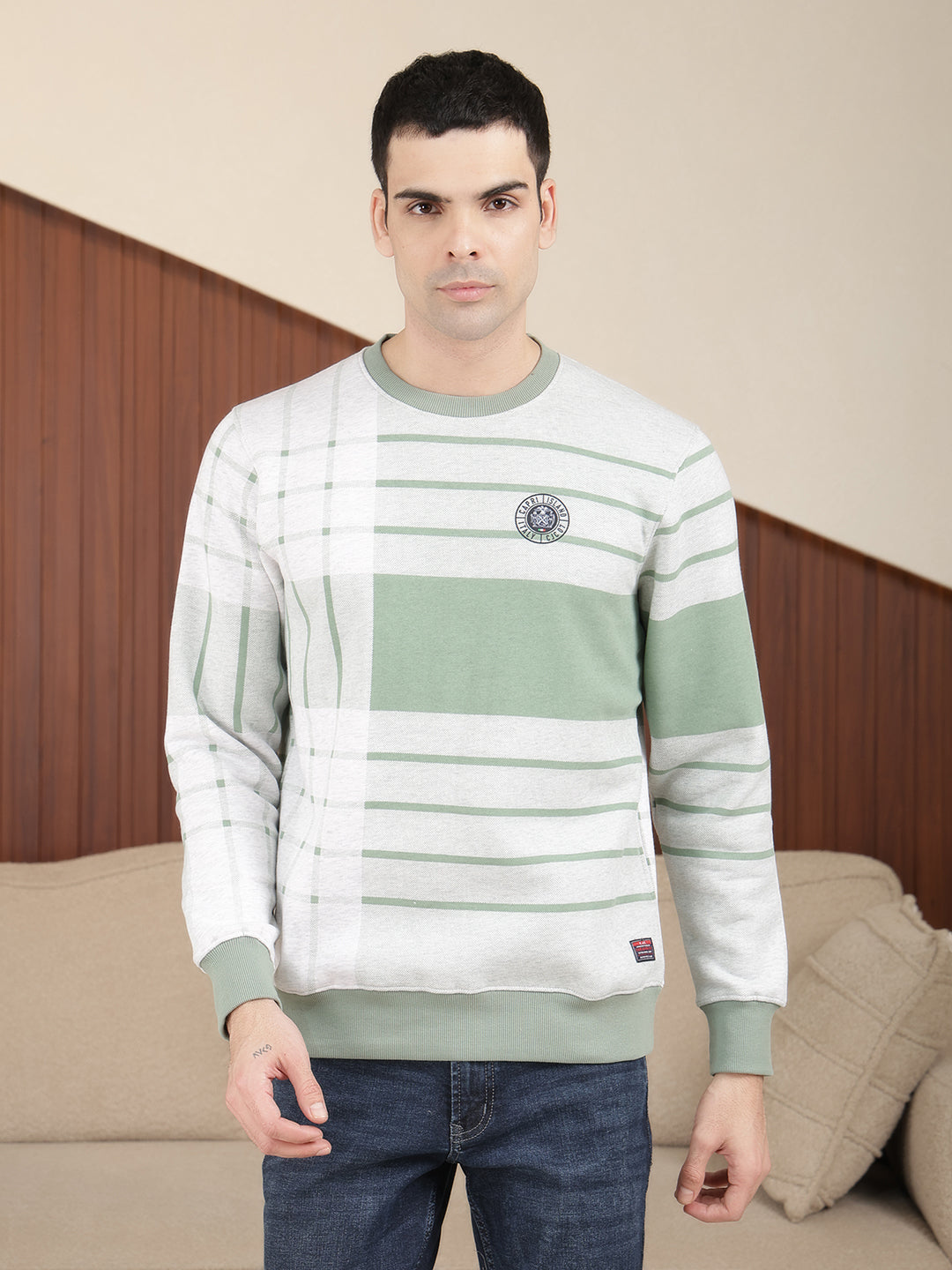 cobb light green printed round neck sweatshirt