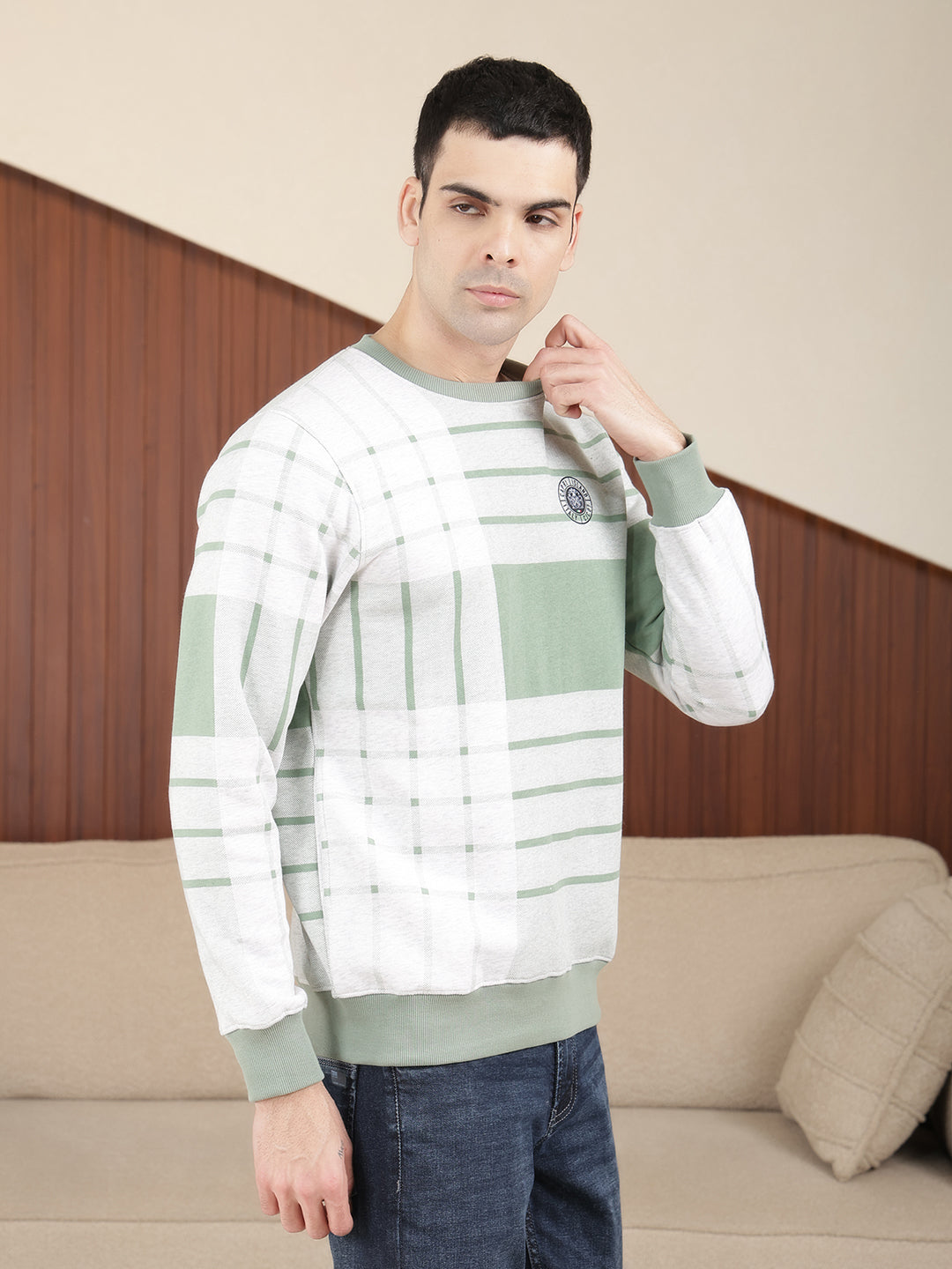 COBB LIGHT GREEN PRINTED ROUND NECK SWEATSHIRT