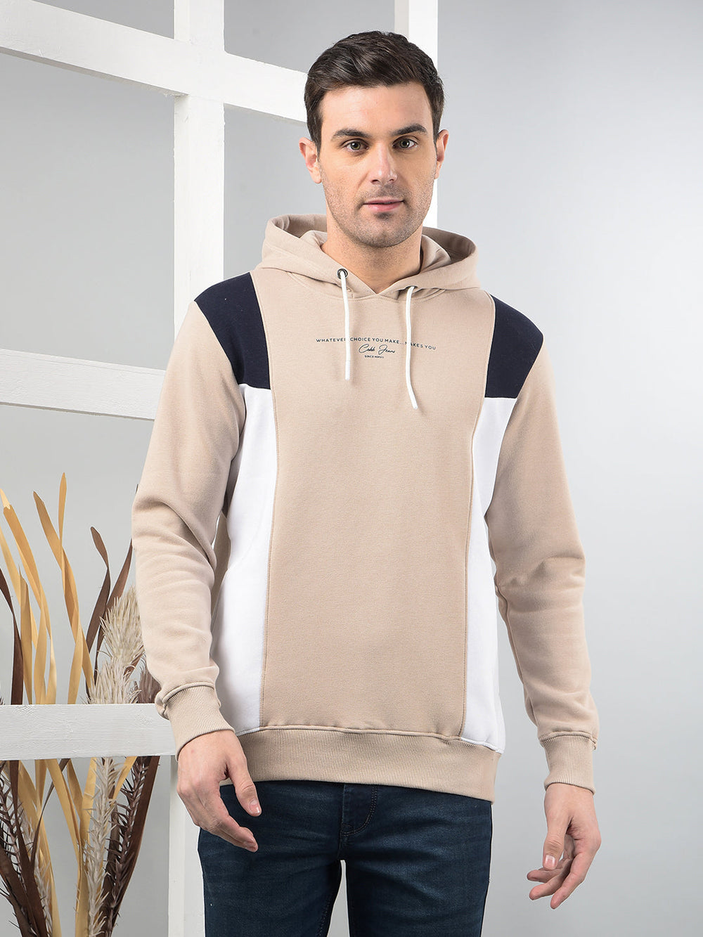 cobb beige colour-block classic hoodie