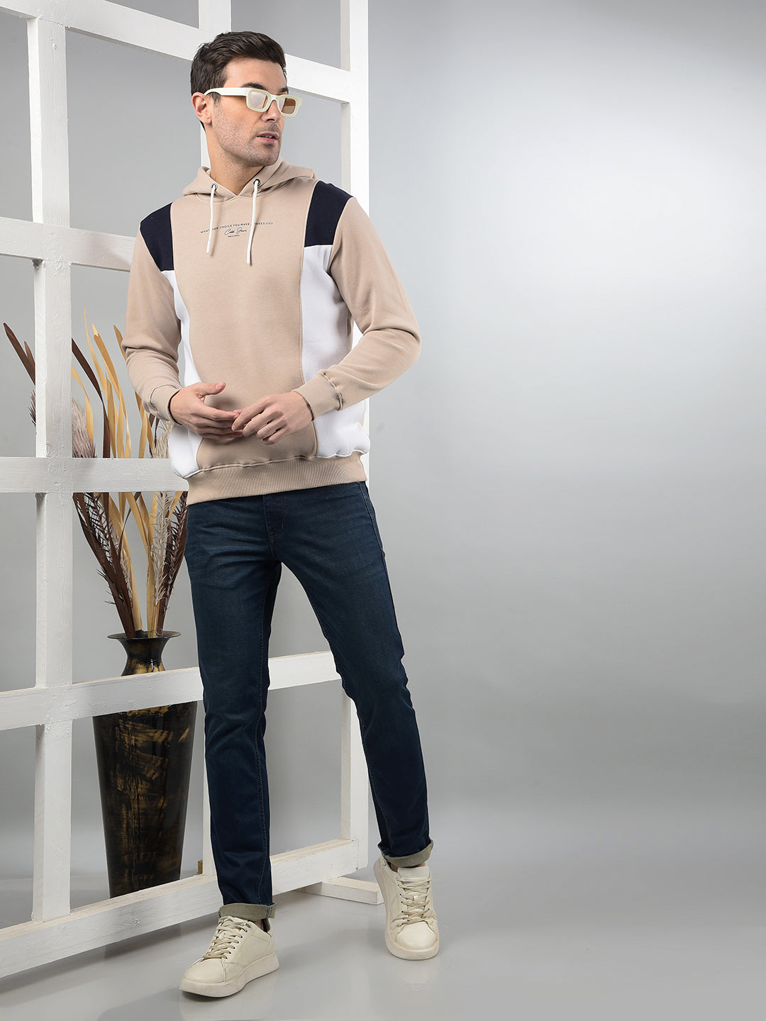 COBB BEIGE COLOUR-BLOCK CLASSIC HOODIE